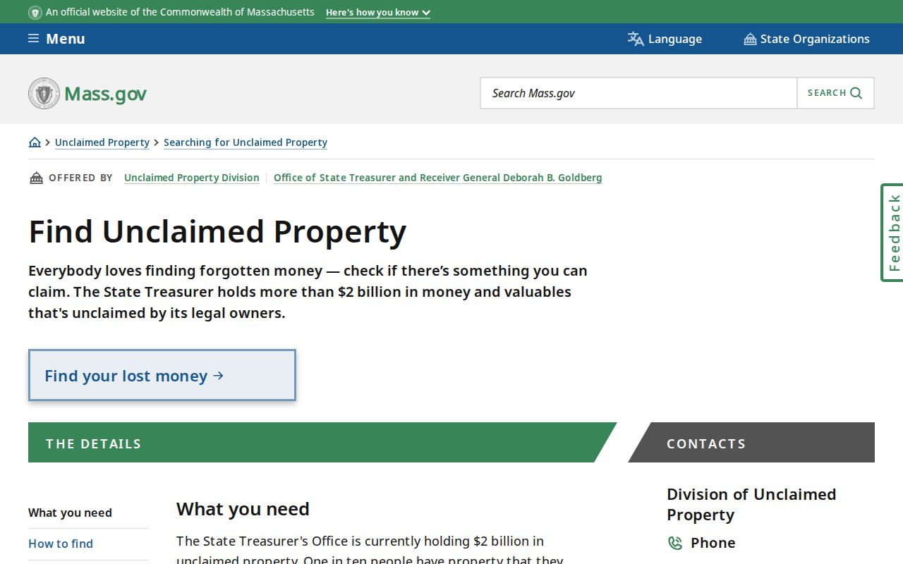 Taunton residents directory Massachusetts unclaimed property search