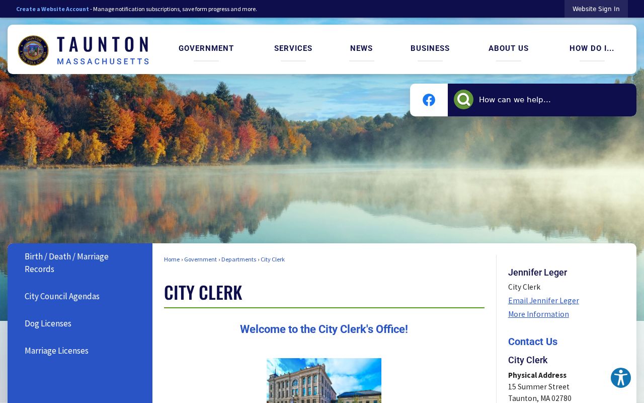 Taunton residents directory City Clerk records office