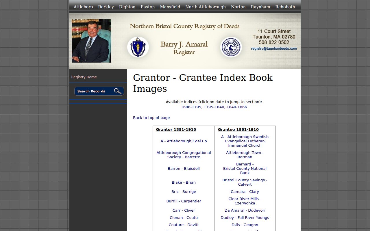 Taunton previous-residents Northern Bristol pre-1885 grantor-grantee index images
